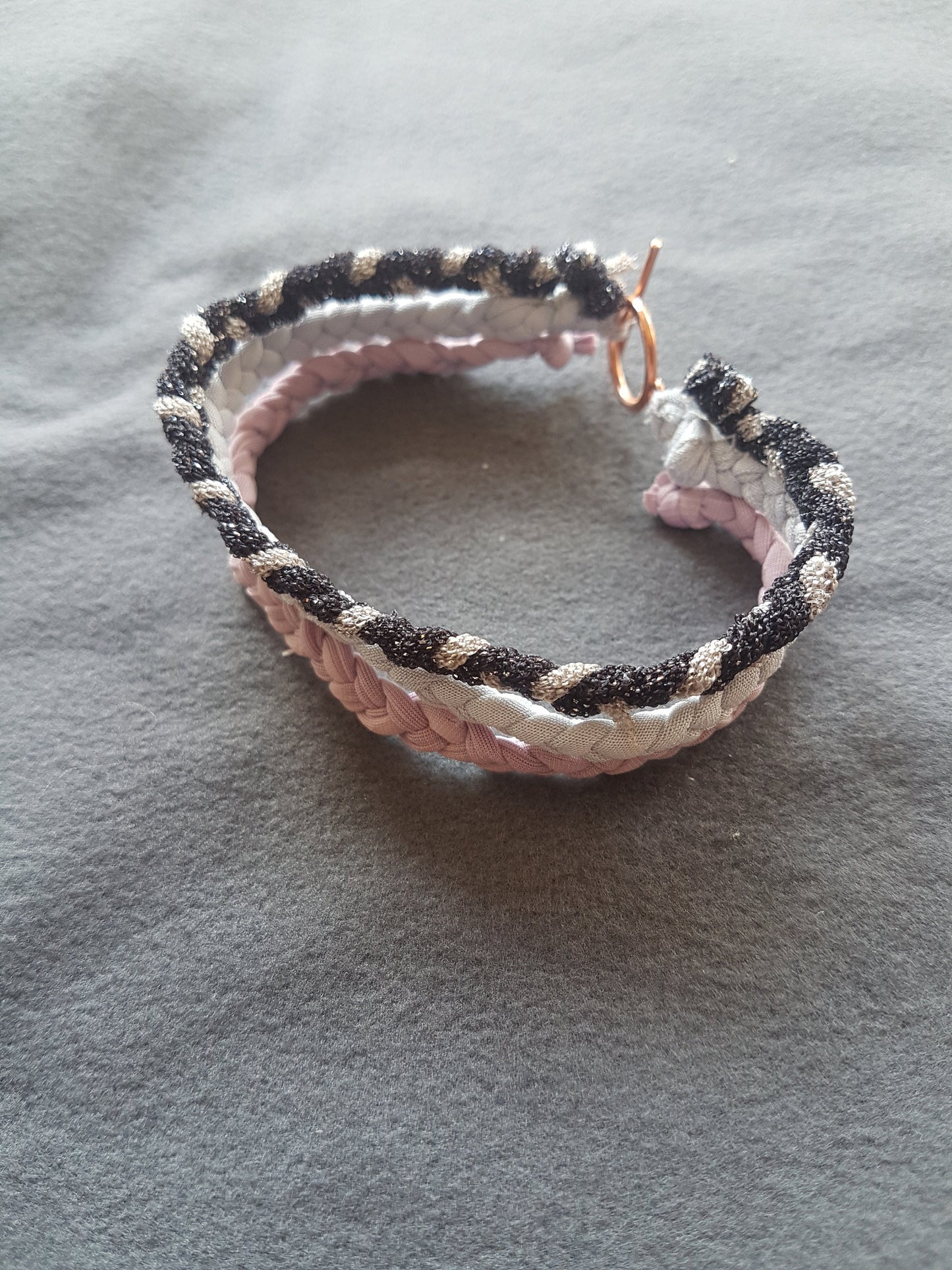 Grey Pink Purple Fabric Rose Gold Bracelet