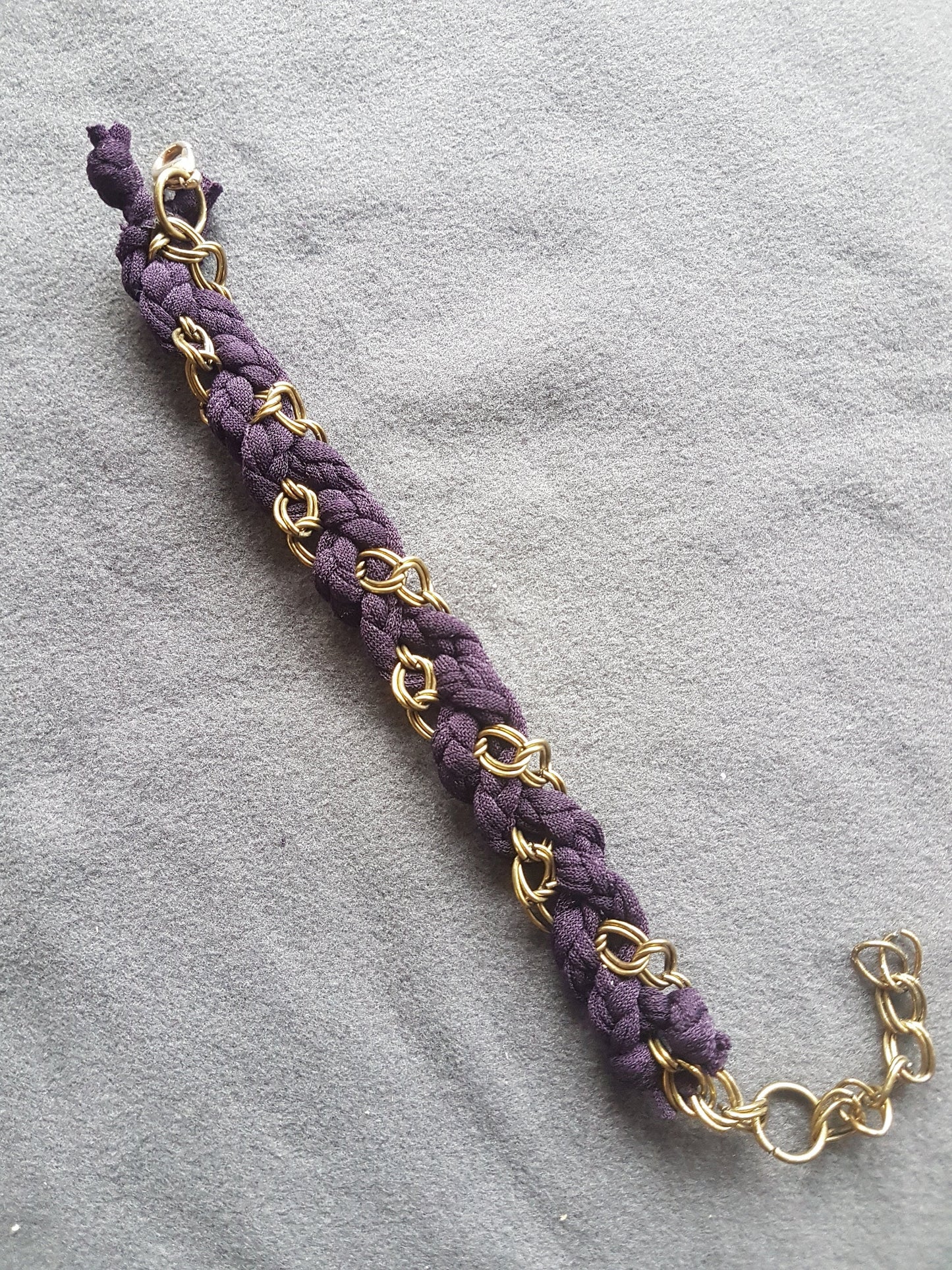 Purple Fabric Braided Brass Chain Bracelet