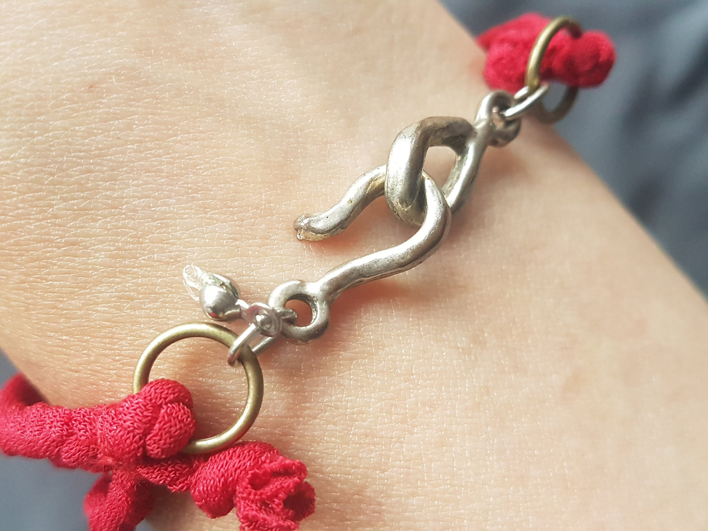 Red Fabric Braided Silver Clasp Bracelet