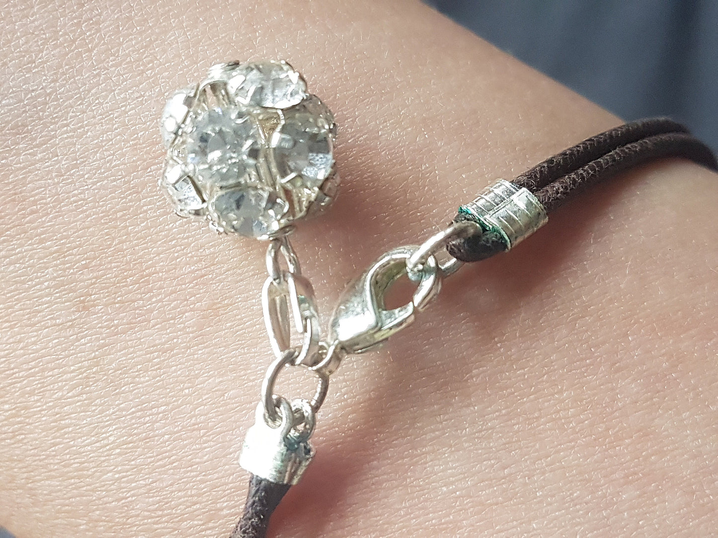 Leather Strand Diamante Charm Bracelet