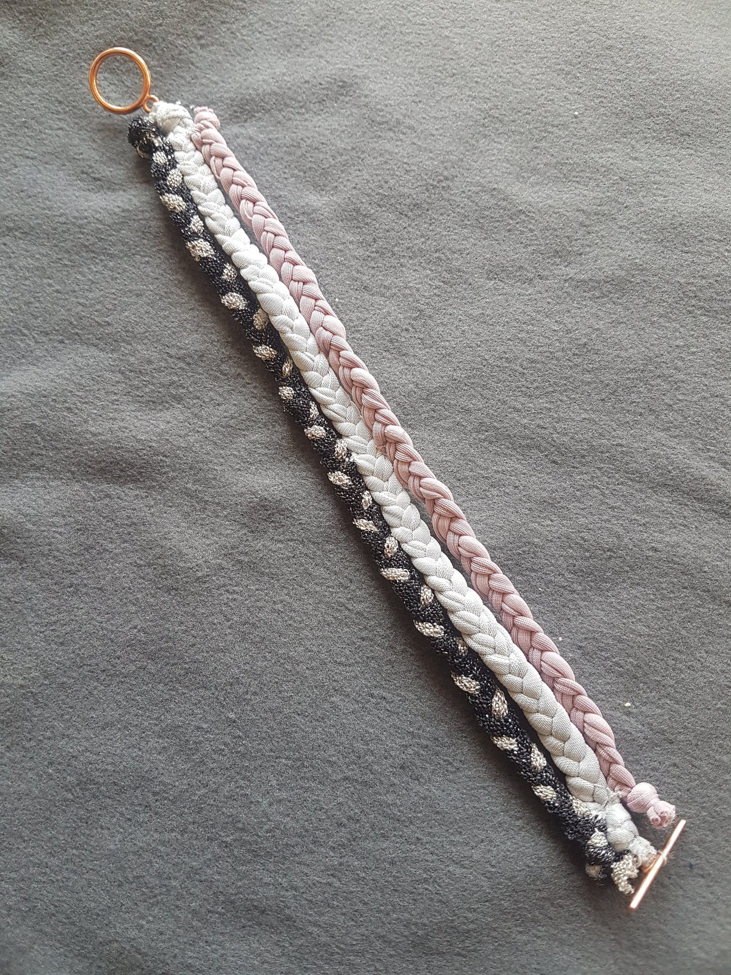 Grey Pink Purple Fabric Rose Gold Bracelet