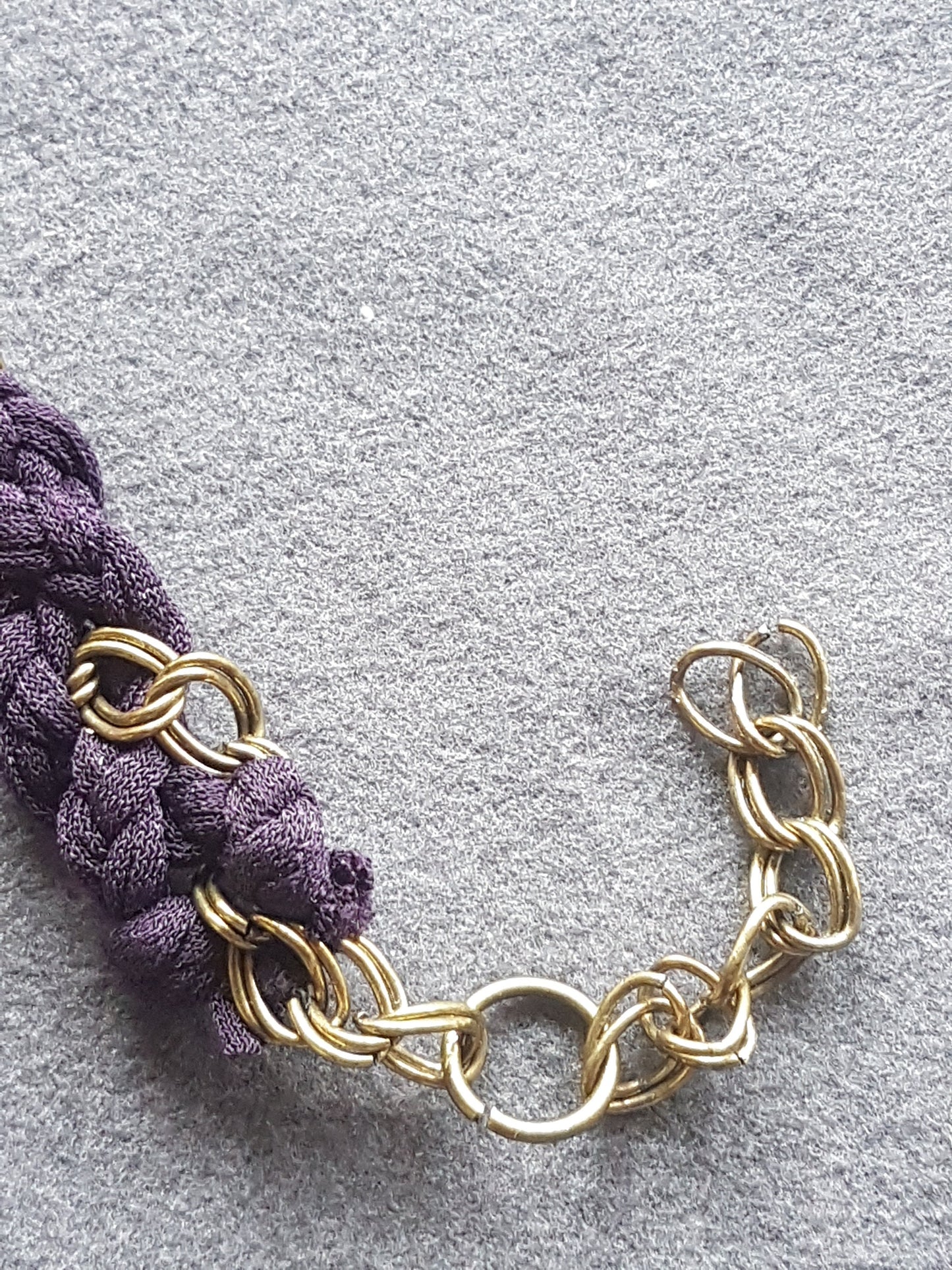 Purple Fabric Braided Brass Chain Bracelet