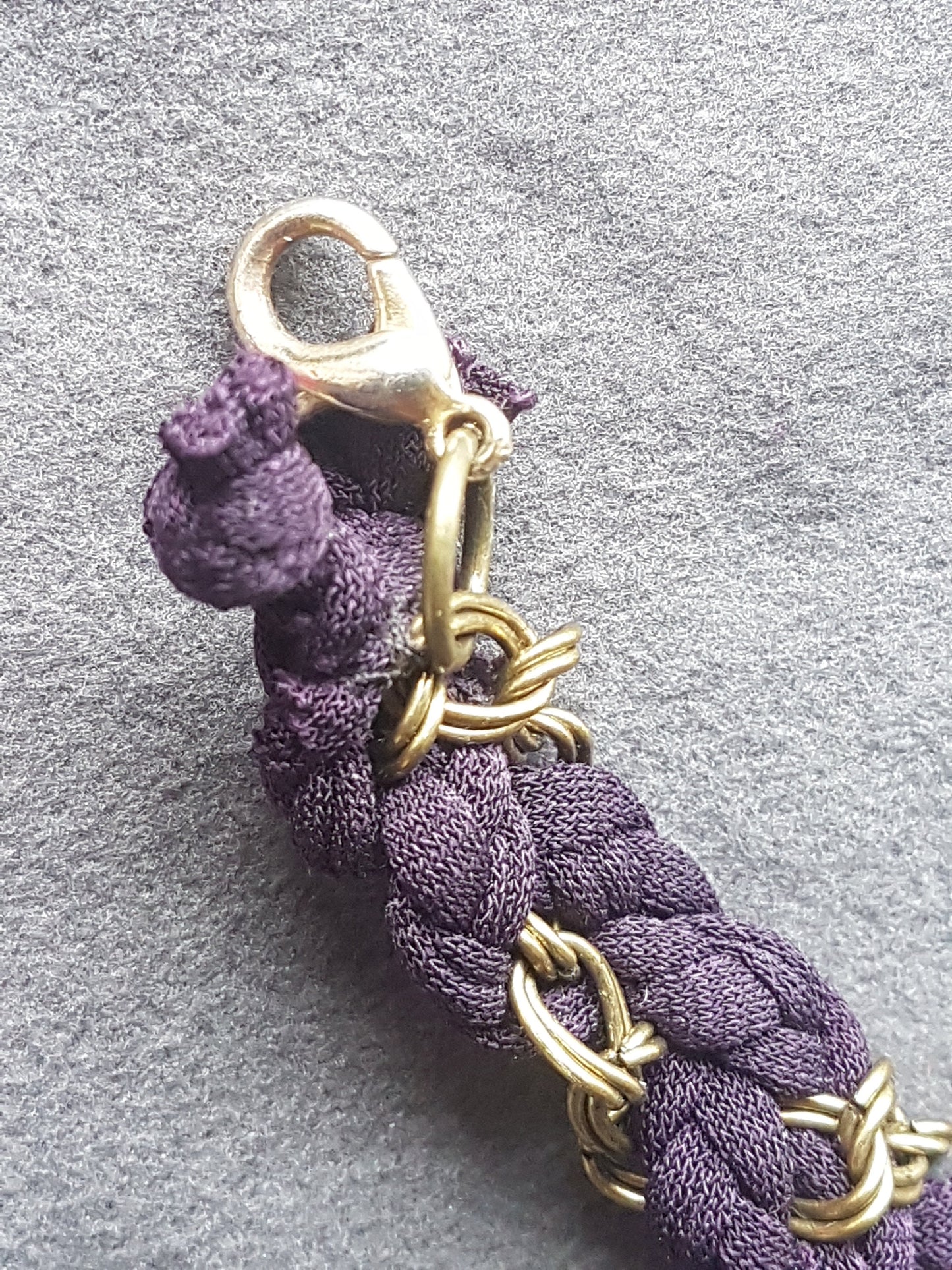 Purple Fabric Braided Brass Chain Bracelet