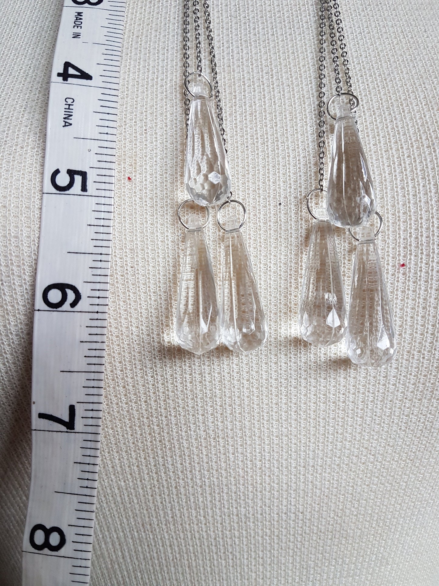 Silver Clear Pendant Drop Earrings