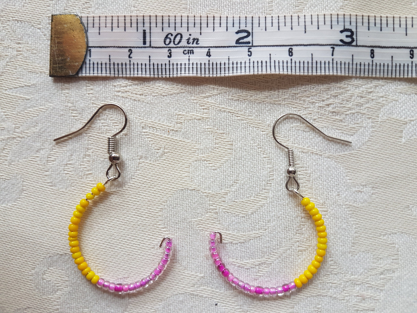 Yellow Pink Seed Bead Upcycle Earrings