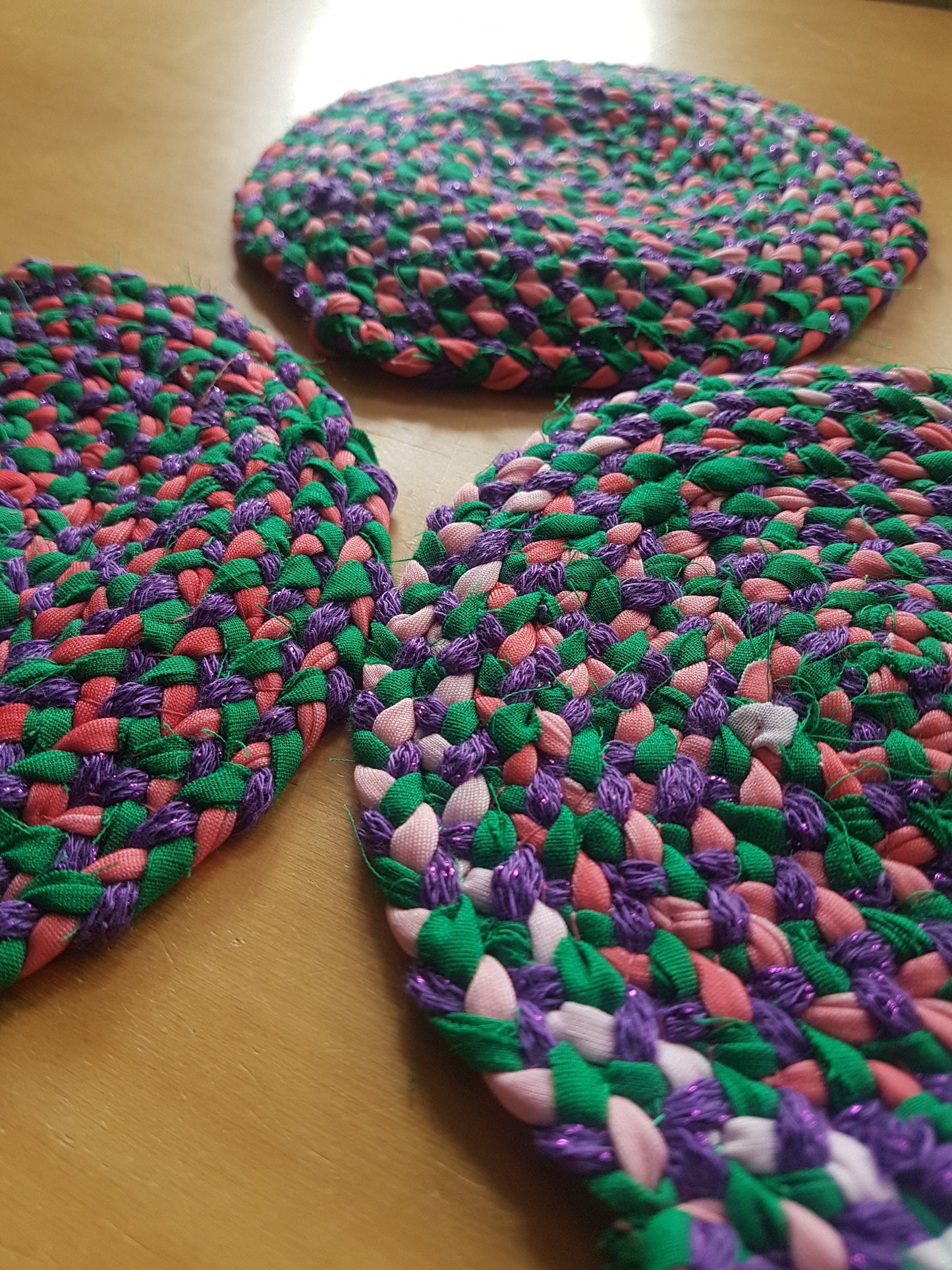 Handmade Coaster Green Pink Purple
