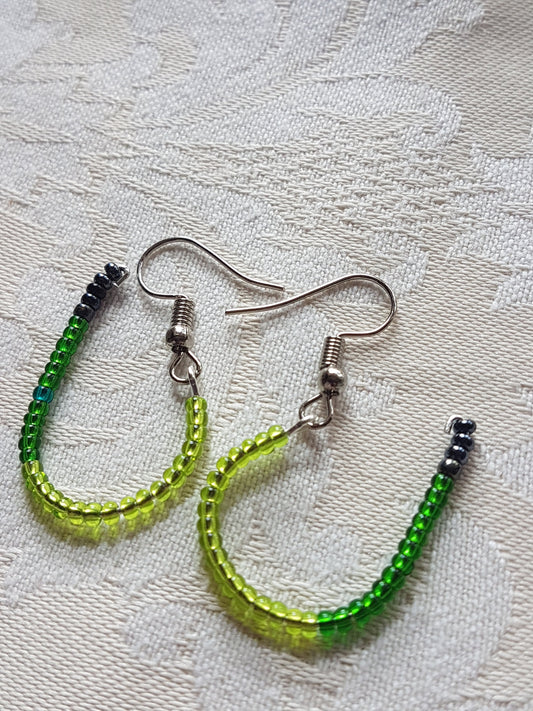 Green Seed Bead Upcycle Dangle Earrings