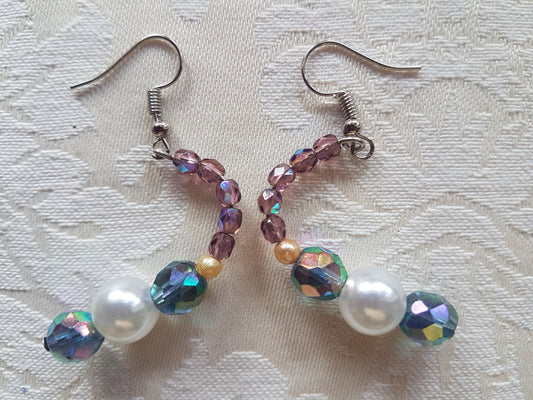 Blue Purple Pearl Bead Earrings