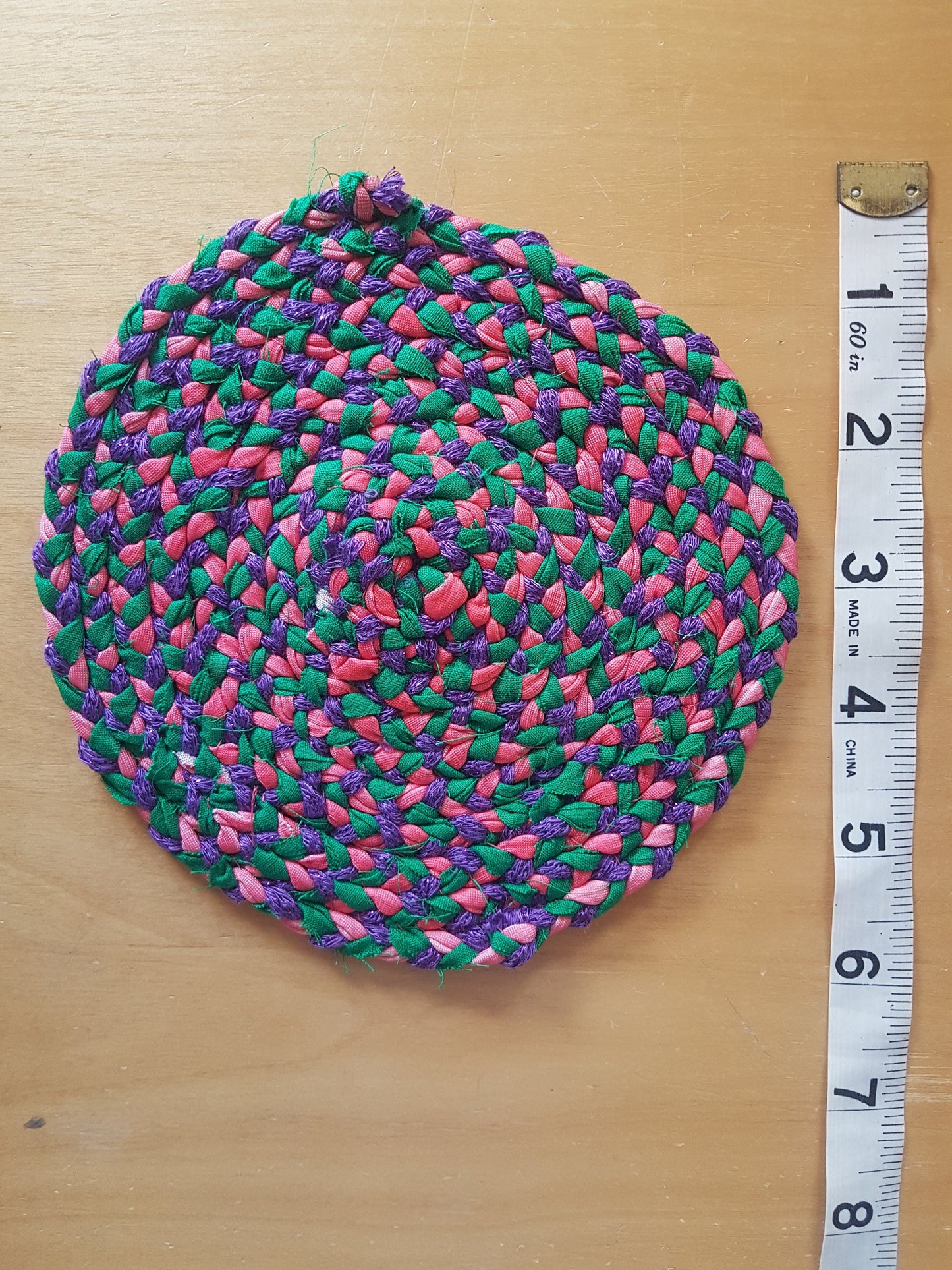 Handmade Coaster Green Pink Purple
