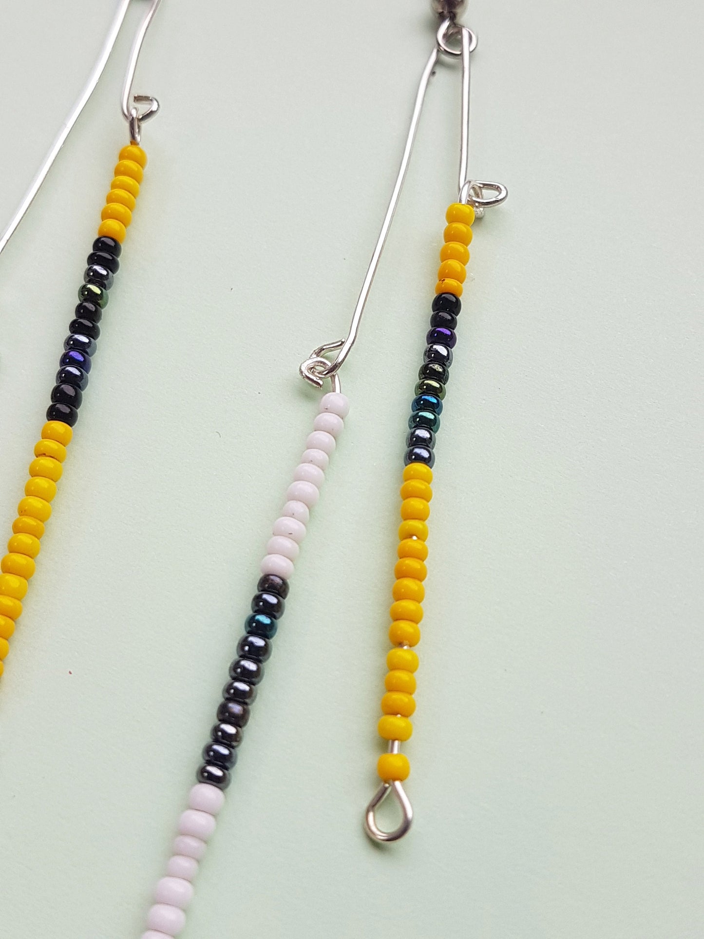 Black White Yellow Bead Silver Earrings