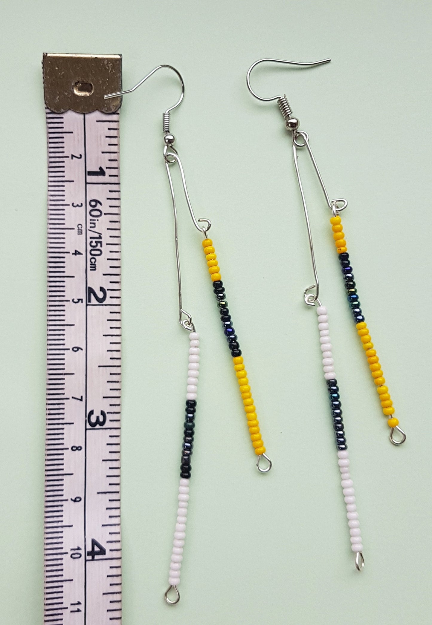 Black White Yellow Bead Silver Earrings