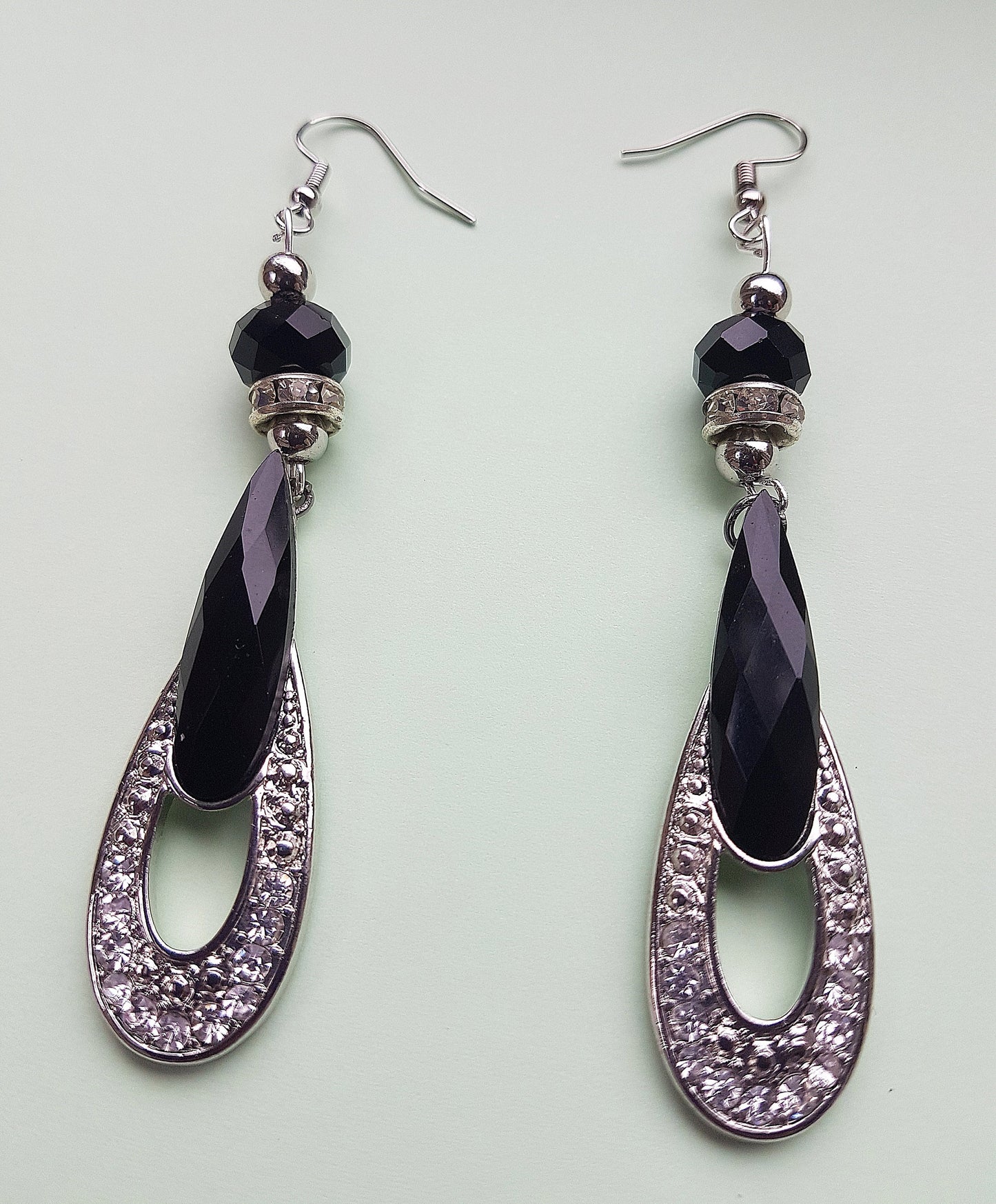 Black White Art Nouveau Upcycle Earrings