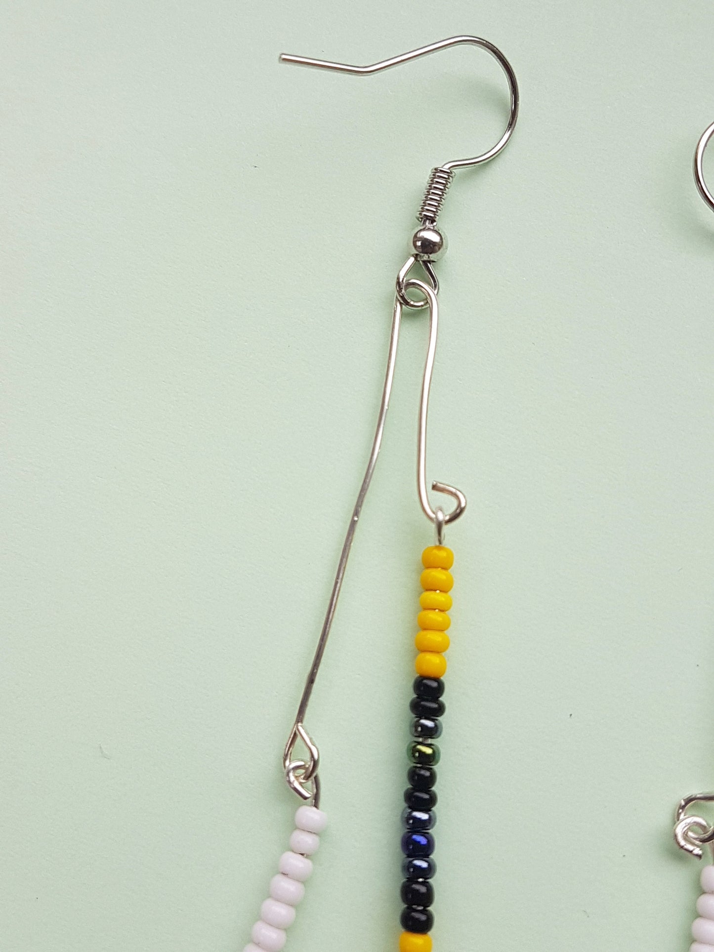 Black White Yellow Bead Silver Earrings