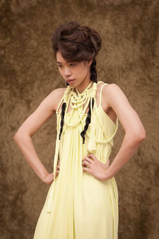 Yellow Backless Drape Dress
