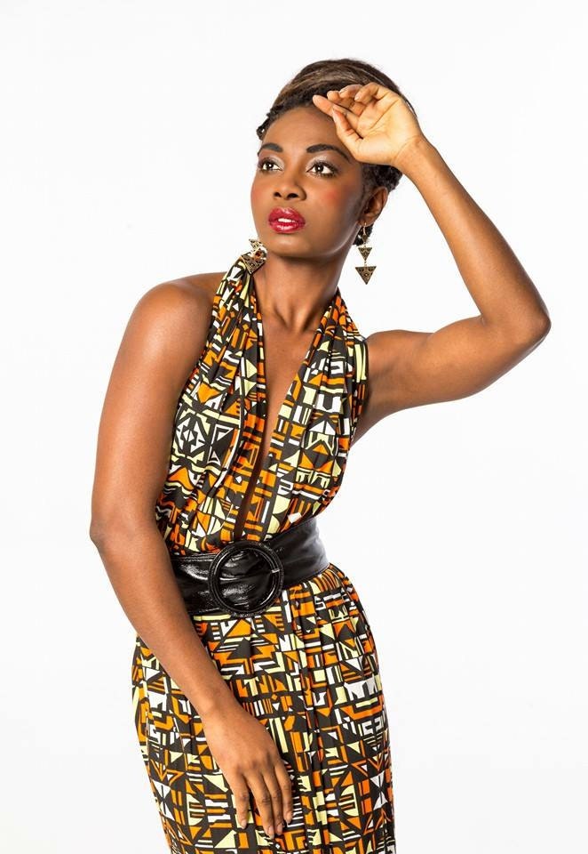Halterneck Geometric Black Orange Yellow Pattern Dress