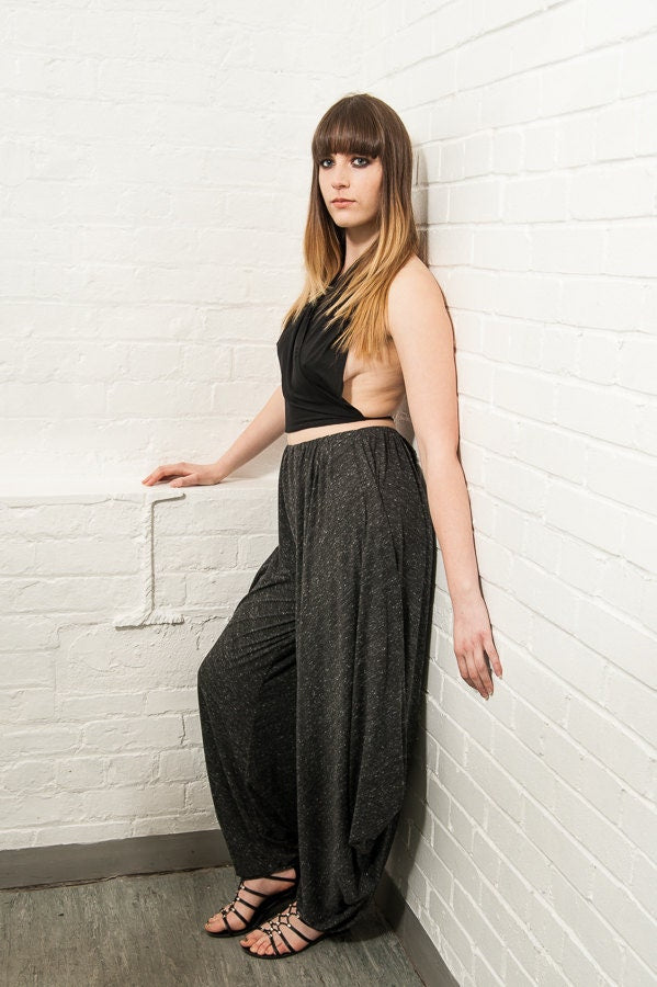 Grey Soft Jersey Elastic Waist Harem Pants