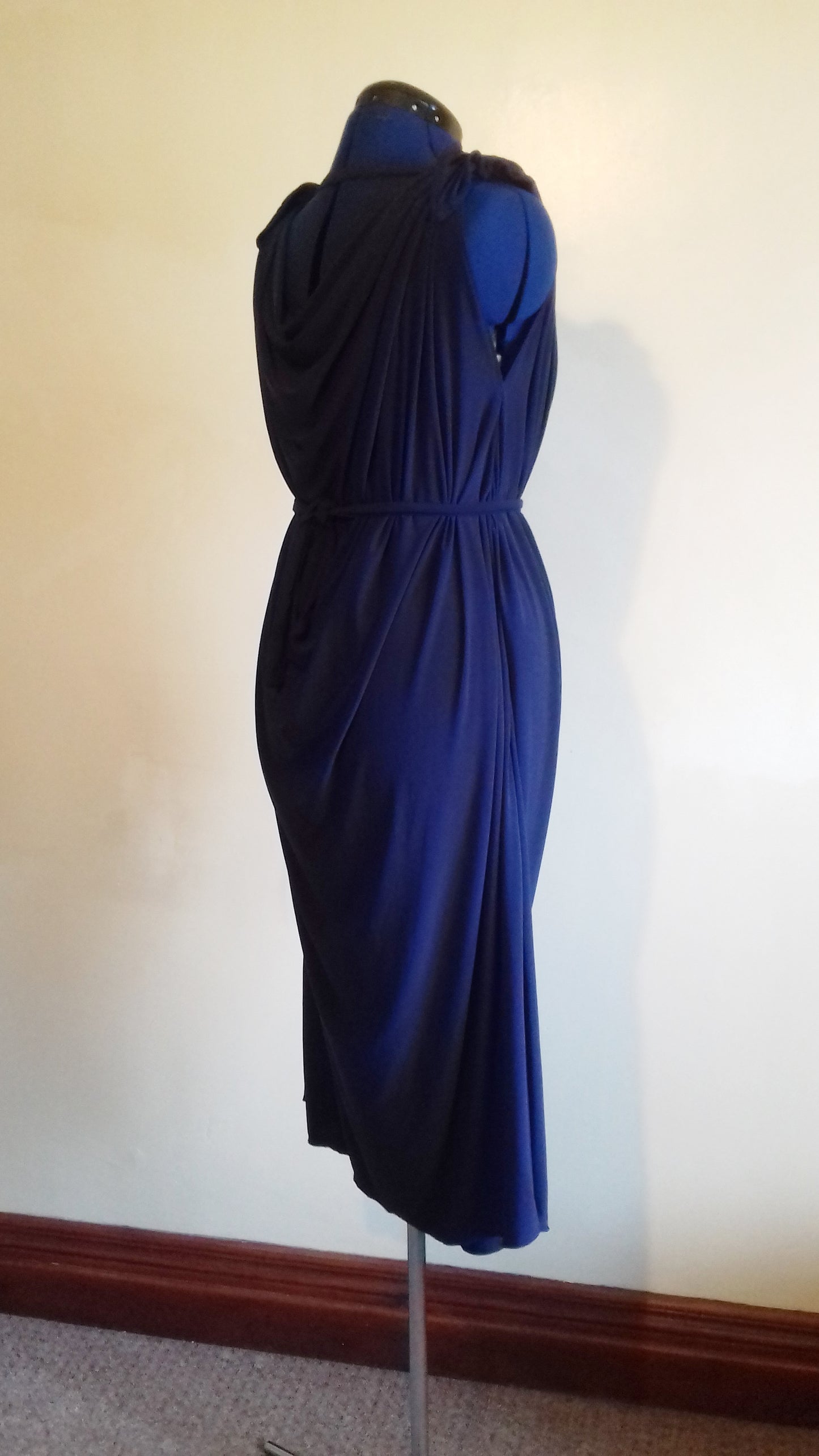 Navy Blue Grecian Drape Dress